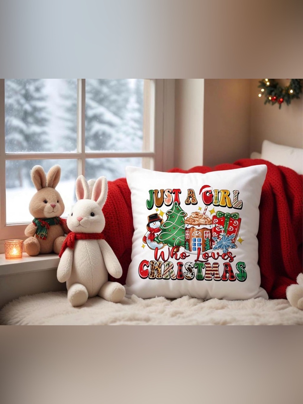 Just a Girl Who Loves Christmas Pillow Covers Set of 2 18x18 🌲🧑‍🎄 - Picture 6 of 9